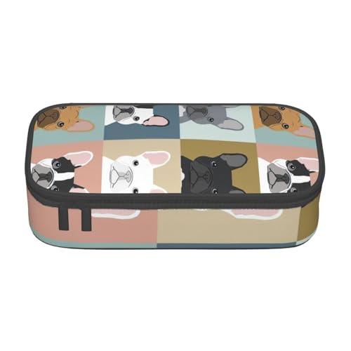 SdetYuia Federmäppchen mit französischer Bulldogge, großes Fassungsvermögen, Stifttasche für Erwachsene, Kosmetiktasche, Schwarz , 8.3"x3.7"x2", Federmäppchen von SdetYuia