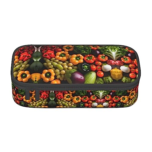 SdetYuia Federmäppchen mit frischem Gemüse, Obst, großes Fassungsvermögen, Stifteetui für Erwachsene, Kosmetiktasche, Schwarz , 8.3"x3.7"x2", Federmäppchen von SdetYuia