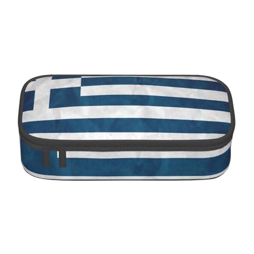SdetYuia Federmäppchen mit griechischer Flagge, großes Fassungsvermögen, Stifttasche für Erwachsene, Kosmetiktasche, Schwarz , 8.3"x3.7"x2", Federmäppchen von SdetYuia