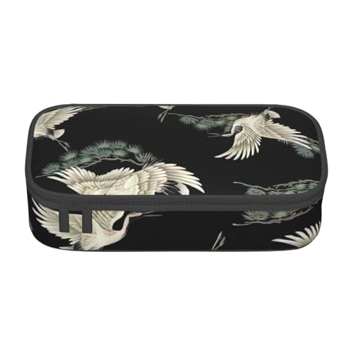 SdetYuia Federmäppchen mit japanischem Kranich- und Kiefernmuster, großes Fassungsvermögen, Stifttasche für Erwachsene, Kosmetiktasche, Schwarz , 8.3"x3.7"x2", Federmäppchen von SdetYuia