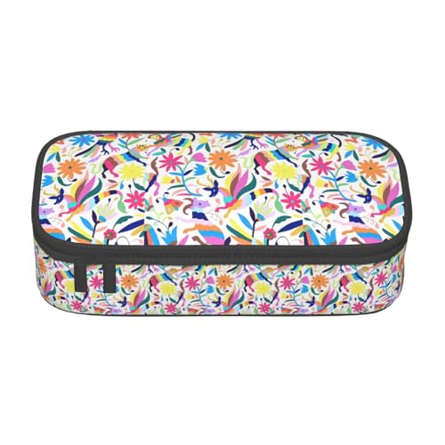 SdetYuia Federmäppchen mit mexikanischem Otomi-Tierdruck, großes Fassungsvermögen, Stifttasche für Erwachsene, Kosmetiktasche, Schwarz , 8.3"x3.7"x2", Federmäppchen von SdetYuia