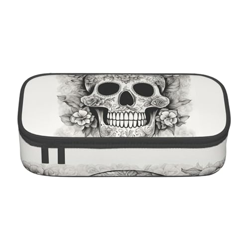 SdetYuia Federmäppchen mit mexikanischem Totenkopf-Aufdruck, großes Fassungsvermögen, Stifttasche für Erwachsene, Kosmetiktasche, Schwarz , 8.3"x3.7"x2", Federmäppchen von SdetYuia