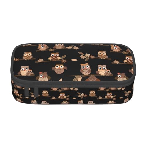 SdetYuia Federmäppchen mit niedlichem Cartoon-Eulen-Druck, großes Fassungsvermögen, Stifttasche für Erwachsene, Kosmetiktasche, Schwarz , 8.3"x3.7"x2", Federmäppchen von SdetYuia