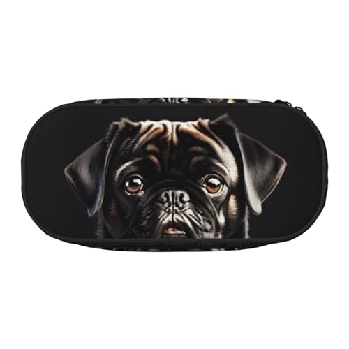 SdetYuia Federmäppchen mit niedlichem Mops-Aufdruck, kleines Federmäppchen, Mehrzweck-Federmäppchen, Organizer, tragbare Federmäppchen, Schwarz, mehrfarbig, 8.3"x3.7"x2", Federmäppchen von SdetYuia