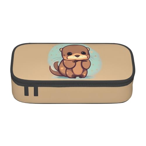 SdetYuia Federmäppchen mit niedlichem Otter-Druck, großes Fassungsvermögen, Stifttasche für Erwachsene, Kosmetiktasche, Schwarz , 8.3"x3.7"x2", Federmäppchen von SdetYuia