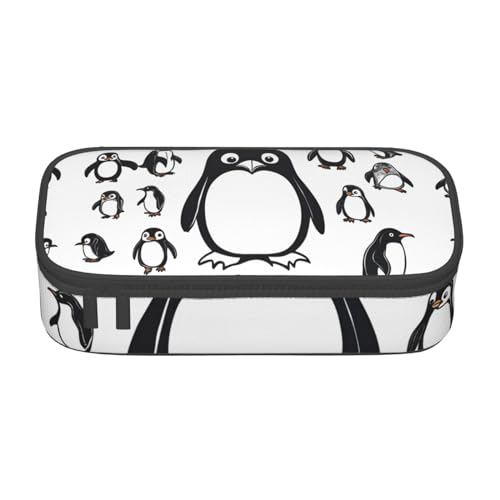 SdetYuia Federmäppchen mit niedlichem Pinguin-Druck, großes Fassungsvermögen, Stifttasche für Erwachsene, Kosmetiktasche, Schwarz , 8.3"x3.7"x2", Federmäppchen von SdetYuia