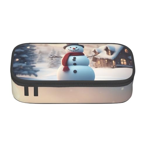 SdetYuia Federmäppchen mit niedlichem Schneemann-Aufdruck, großes Fassungsvermögen, Stifttasche für Erwachsene, Kosmetiktasche, Schwarz , 8.3"x3.7"x2", Federmäppchen von SdetYuia