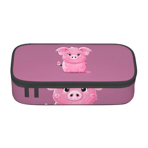 SdetYuia Federmäppchen mit niedlichem Schweine-Aufdruck, großes Fassungsvermögen, Stifttasche für Erwachsene, Kosmetiktasche, Schwarz , 8.3"x3.7"x2", Federmäppchen von SdetYuia