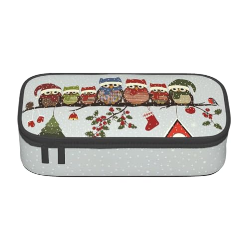 SdetYuia Federmäppchen mit niedlichem Weihnachts-Eulen auf Ast, großes Fassungsvermögen, Stifteetui für Erwachsene, Kosmetiktasche, Schwarz , 8.3"x3.7"x2", Federmäppchen von SdetYuia