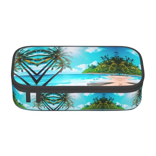 SdetYuia Federmäppchen mit tropischem Ozean-Strand-Motiv, großes Fassungsvermögen, Stifteetui für Erwachsene, Kosmetiktasche, Schwarz , 8.3"x3.7"x2", Federmäppchen von SdetYuia