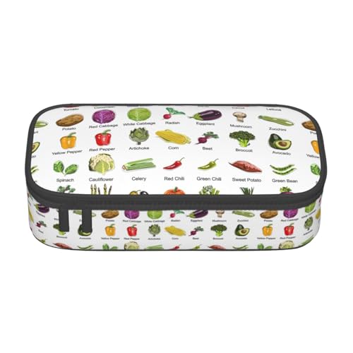 SdetYuia Federmäppchen mit verschiedenen Gemüsesorten, großes Fassungsvermögen, Stifteetui für Erwachsene, Kosmetiktasche, Schwarz , 8.3"x3.7"x2", Federmäppchen von SdetYuia