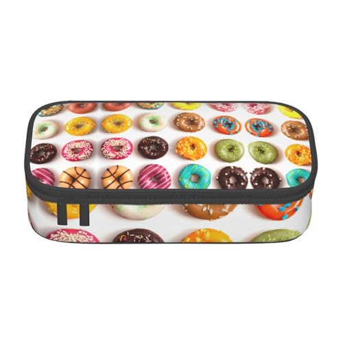 SdetYuia Federmäppchen mit verschiedenen Geschmacksrichtungen von Donuts, großes Fassungsvermögen, Stifttasche für Erwachsene, Kosmetiktasche, Schwarz , 8.3"x3.7"x2", Federmäppchen von SdetYuia
