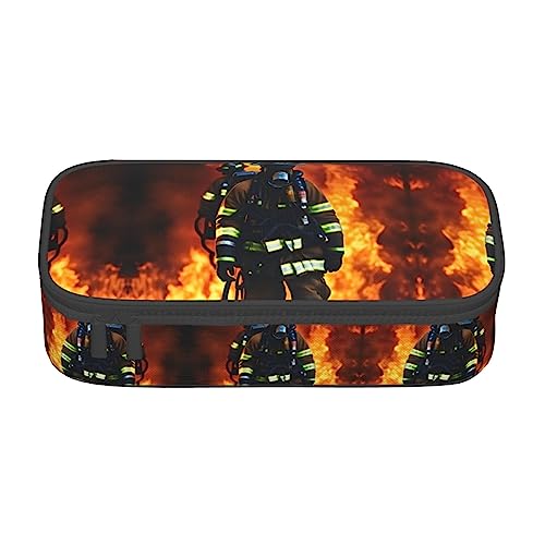 SdetYuia Feuerwehrmann Feuerwehrmann Flamme Druck Federmäppchen Große Kapazität Stifttasche für Zwischenschicht Erwachsene Kosmetiktasche Zubehör, Schwarz , 8.3"x3.7"x2", Federmäppchen von SdetYuia
