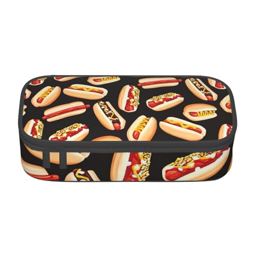SdetYuia Fun Food Hot Dogs Federmäppchen, großes Fassungsvermögen, Stifttasche für Erwachsene, Kosmetiktasche, Schwarz, Schwarz , 8.3"x3.7"x2", Federmäppchen von SdetYuia