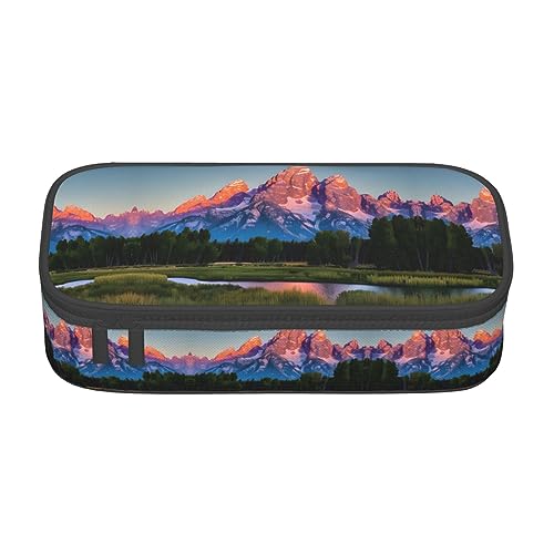 SdetYuia Grand Teton Federmäppchen mit Nationalpark-Aufdruck, großes Fassungsvermögen, Stifttasche für Erwachsene, Kosmetiktasche, Schwarz, Schwarz , 8.3"x3.7"x2", Federmäppchen von SdetYuia