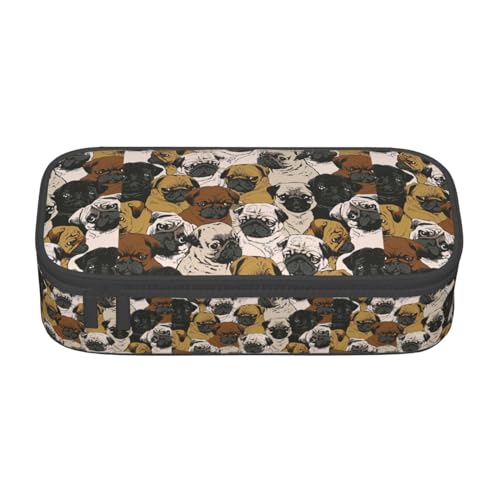 SdetYuia Imagen De Mops Federmäppchen, großes Fassungsvermögen, Stifttasche für Erwachsene, Kosmetiktasche, Schwarz , 8.3"x3.7"x2", Federmäppchen von SdetYuia