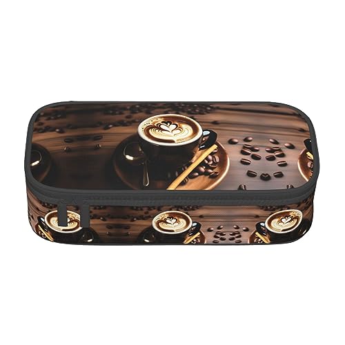 SdetYuia Köstliches Federmäppchen mit Herzkaffee-Aufdruck, großes Fassungsvermögen, Stifttasche für Erwachsene, Kosmetiktasche, Schwarz , 8.3"x3.7"x2", Federmäppchen von SdetYuia