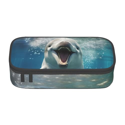 SdetYuia Lustiges Federmäppchen mit Delfin-Druck, großes Fassungsvermögen, Stifttasche für Erwachsene, Kosmetiktasche, Schwarz , 8.3"x3.7"x2", Federmäppchen von SdetYuia