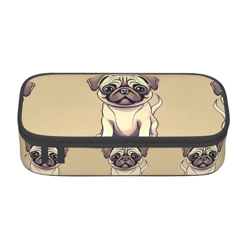 SdetYuia Lustiges Federmäppchen mit Mops-Motiv, großes Fassungsvermögen, Stifttasche für Erwachsene, Kosmetiktasche, Schwarz, Schwarz , 8.3"x3.7"x2", Federmäppchen von SdetYuia