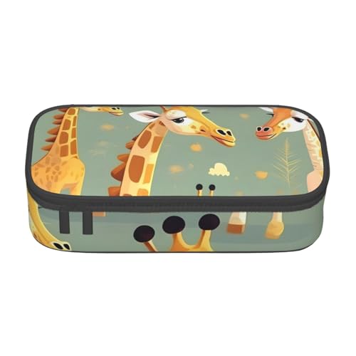 SdetYuia Niedliches Federmäppchen mit wildem Cartoon-Giraffen-Druck, großes Fassungsvermögen, Stifttasche für Erwachsene, Kosmetiktasche, Schwarz , 8.3"x3.7"x2", Federmäppchen von SdetYuia
