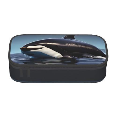 SdetYuia Orca Federmäppchen, Motiv: Killerwal, großes Fassungsvermögen, Stifteetui für Erwachsene, Kosmetiktasche, Schwarz, Schwarz , 8.3"x3.7"x2", Federmäppchen von SdetYuia