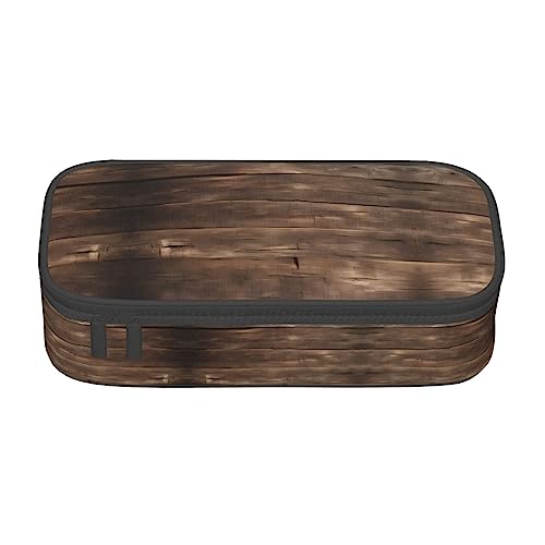 SdetYuia Rustikales Federmäppchen mit altem Scheunenholzdruck, großes Fassungsvermögen, Stifteetui für Erwachsene, Kosmetiktasche, Schwarz , 8.3"x3.7"x2", Federmäppchen von SdetYuia