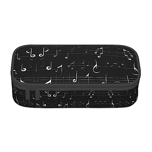 SdetYuia Schwarzes Federmäppchen mit Musiknoten-Druck, großes Fassungsvermögen, Stifteetui für Erwachsene, Kosmetiktasche, Schwarz , 8.3"x3.7"x2", Federmäppchen von SdetYuia