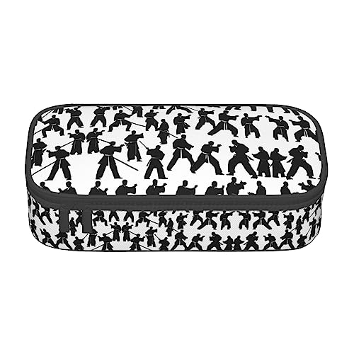 SdetYuia Silhouettes of Martial Arts Federmäppchen, großes Fassungsvermögen, Stiftetasche, Schreibwaren-Tasche, Stifteetui für Büro, Schwarz , 8.3"x3.7"x2", Federmäppchen von SdetYuia