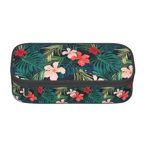 SdetYuia Sommer-Federmäppchen mit hawaiianischem Druck, großes Fassungsvermögen, Stifteetui für Erwachsene, Kosmetiktasche, Zubehör, Schwarz, Schwarz , 8.3"x3.7"x2", Federmäppchen von SdetYuia