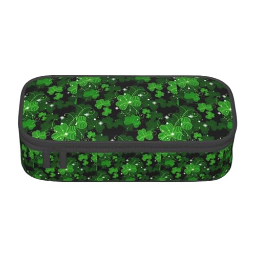 SdetYuia St Patricks Day Federmäppchen mit Blätteraufdruck, großes Fassungsvermögen, Stifttasche für Erwachsene, Kosmetiktasche, Schwarz , 8.3"x3.7"x2", Federmäppchen von SdetYuia