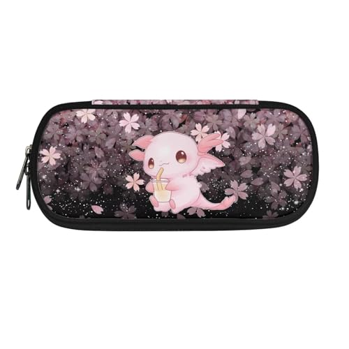 SdetYuia Stifteetui mit Reißverschluss, Motiv: Pilzfrosch, für Kinder, Mädchen, Stiftebox, großes Fassungsvermögen, tragbare Schreibwarentasche für Schüler, Kirschblüte Axolotl, 8.8"x1.7"x4.1", von SdetYuia