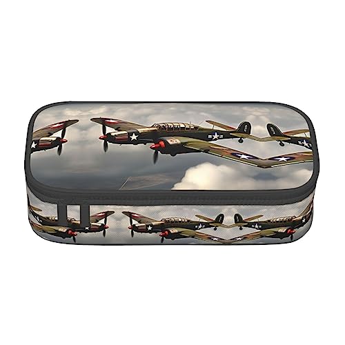 SdetYuia Weltkrieg 2 Flugzeug Flugzeug 2-Standard-Scale-2_00x Druck-Federmäppchen Große Kapazität Stifttasche für Zwischenschicht Erwachsene Kosmetiktasche Zubehör, Schwarz, Schwarz , 8.3"x3.7"x2", von SdetYuia
