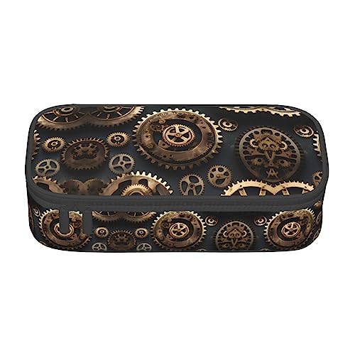 Steampunk-Federmäppchen mit Zahnräderaufdruck, großes Fassungsvermögen, Stifttasche für Erwachsene, Kosmetiktasche, Schwarz , 8.3"x3.7"x2", Federmäppchen von SdetYuia
