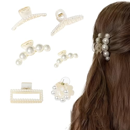 6 Stück Perlen Haarklammer Set Eleganter Haarspangen für Dickes Dünnes Haar Charmant Haarschmuck Damen Mädchen Groß Klein von Sdhgerh