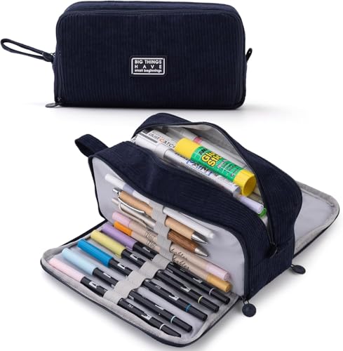 Federmäppchen Federtaschen Mädchen Mäppchen, Große Kapazität Pencil Case Cord Federmäppchen für Schule & Büro Erwachsener Mädchen Geschenk, Navy Federmäppchen Federtaschen Mädchen Mäppchen, Große Kapazität Pencil Case Cord Federmäppchen für Schule & Büro Erwachsener Mädchen Geschenk, Navy von SeBeLi