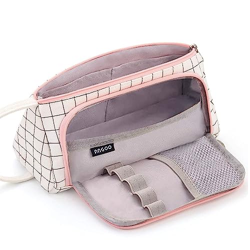 Federmäppchen Federtaschen Teenager Mädchen Mäppchen, Große Kapazität Pencil Case für Schule & Büro Erwachsener Mädchen Geschenk, 20x11cm (Kariertes Weiß) von SeBeLi