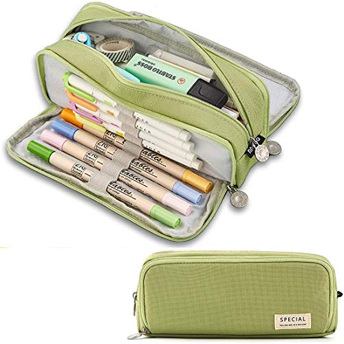 Federmäppchen Federtaschen Teenager Mädchen Mäppchen Etui Stifte 3 Fach, Große Kapazität Pencil Case Make-up Tasche für Schule & Büro (Grün) von SeBeLi