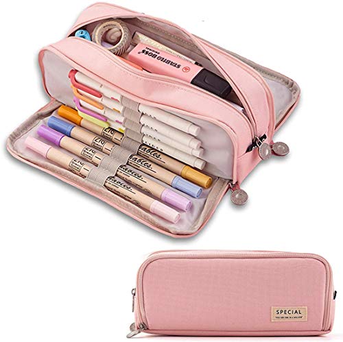 Federmäppchen Federtaschen Teenager Mädchen Mäppchen Etui Stifte 3 Fach, Große Kapazität Pencil Case Make-up Tasche für Schule & Büro (Rosa) von SeBeLi