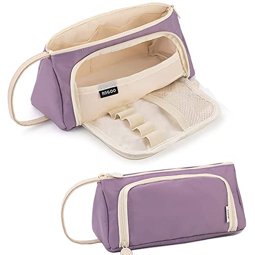 Federmäppchen Große Kapazität Federtaschen Teenager Mädchen Mäppchen mit Reißverschluss Frauen Make-up Tasche für Schule & Büro 20 x11 cm (Dunkelviolett) von SeBeLi