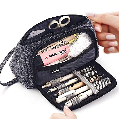 Federmäppchen Große Kapazität Federtaschen Teenager Mädchen Mäppchen mit Reißverschluss Frauen Make-up Tasche für Schule & Büro Weihnachten Geschenk 20 x11 cm (Dunkel Grau) von SeBeLi