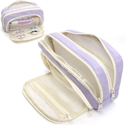 Federmäppchen Mäppchen mit 3 Fächer Federtasche Große Fassungsvermögen Federmappe Mädchen Schreibwaren-Stifttasche für Schule Büro (Lila) von SeBeLi