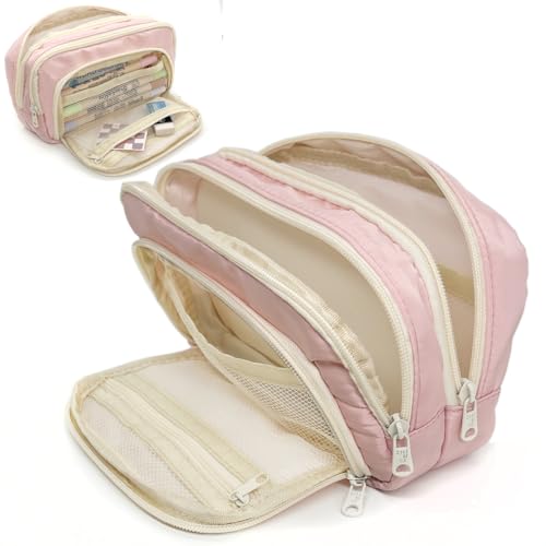 Federmäppchen Mäppchen mit 3 Fächer Federtasche Große Fassungsvermögen Federmappe Mädchen Schreibwaren-Stifttasche für Schule Büro (Rosa) von SeBeLi