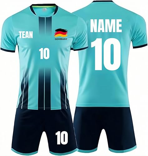 Custom Trikot T-Shirt Shorts 2 Teiliges Set Jeder Name Nummer Team - Personalisiertes Fußballtrikot Kinders Erwachsene Fusstball Geschenke für Jungs von SeLcoA