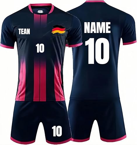 Custom Trikot T-Shirt Shorts 2 Teiliges Set Jeder Name Nummer Team - Personalisiertes Fußballtrikot Kinders Erwachsene Fusstball Geschenke für Jungs von SeLcoA