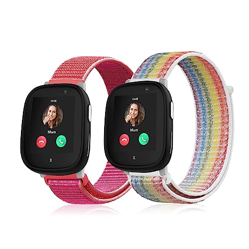 SeNool [2-Stück Kids Smartwatch Armband für Xplora X6 Play, Weich Ersatzriemen Mädchen Jungen Nylon Uhrenarmbänder Ersatzband Sport Watch Band für Xplora X6 Play - Rot + Bunt von SeNool