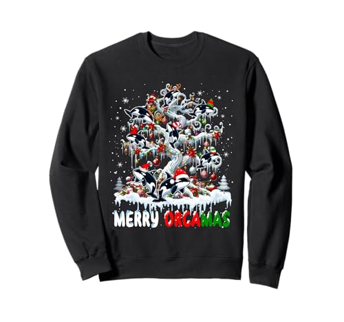 Merry Orcamas Group Santa Orcas On Christmas Tree Lover Kids Sweatshirt von Sea Animal Christmas Costume