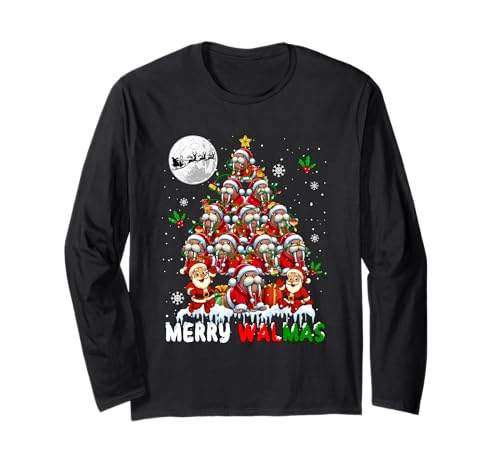 Merry Walmas Group Santa Walruses As Xmas Tree Lover Kids Langarmshirt von Sea Animal Christmas Costume