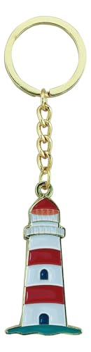 Sea-Club Schlüsselanhänger - Leuchtturm rot Anhänger Zink 3x5cm goldfarben & emailliert von Sea-Club