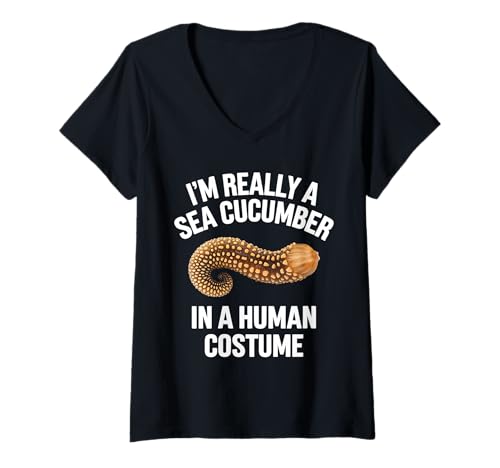 Damen Ich Bin wirklich eine Seegurke in einem menschlichen Kostüm T-Shirt mit V-Ausschnitt Damen Ich Bin wirklich eine Seegurke in einem menschlichen Kostüm T-Shirt mit V-Ausschnitt von Sea Cucumber Design