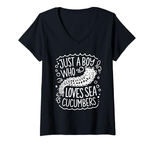 Damen Just A Boy Who Loves Sea Gurken T-Shirt mit V-Ausschnitt Damen Just A Boy Who Loves Sea Gurken T-Shirt mit V-Ausschnitt von Sea Cucumber Design